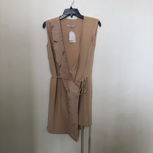 Tan Embroidered Wrap Dress
